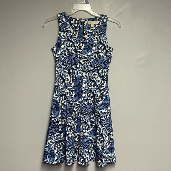 Michael Kors Dresses & Skirts - Michael Kors Blue Paisley Dress size 2 women’s Navy baby blue white sleeveless